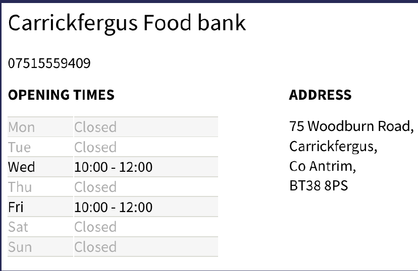 foodbank timetable